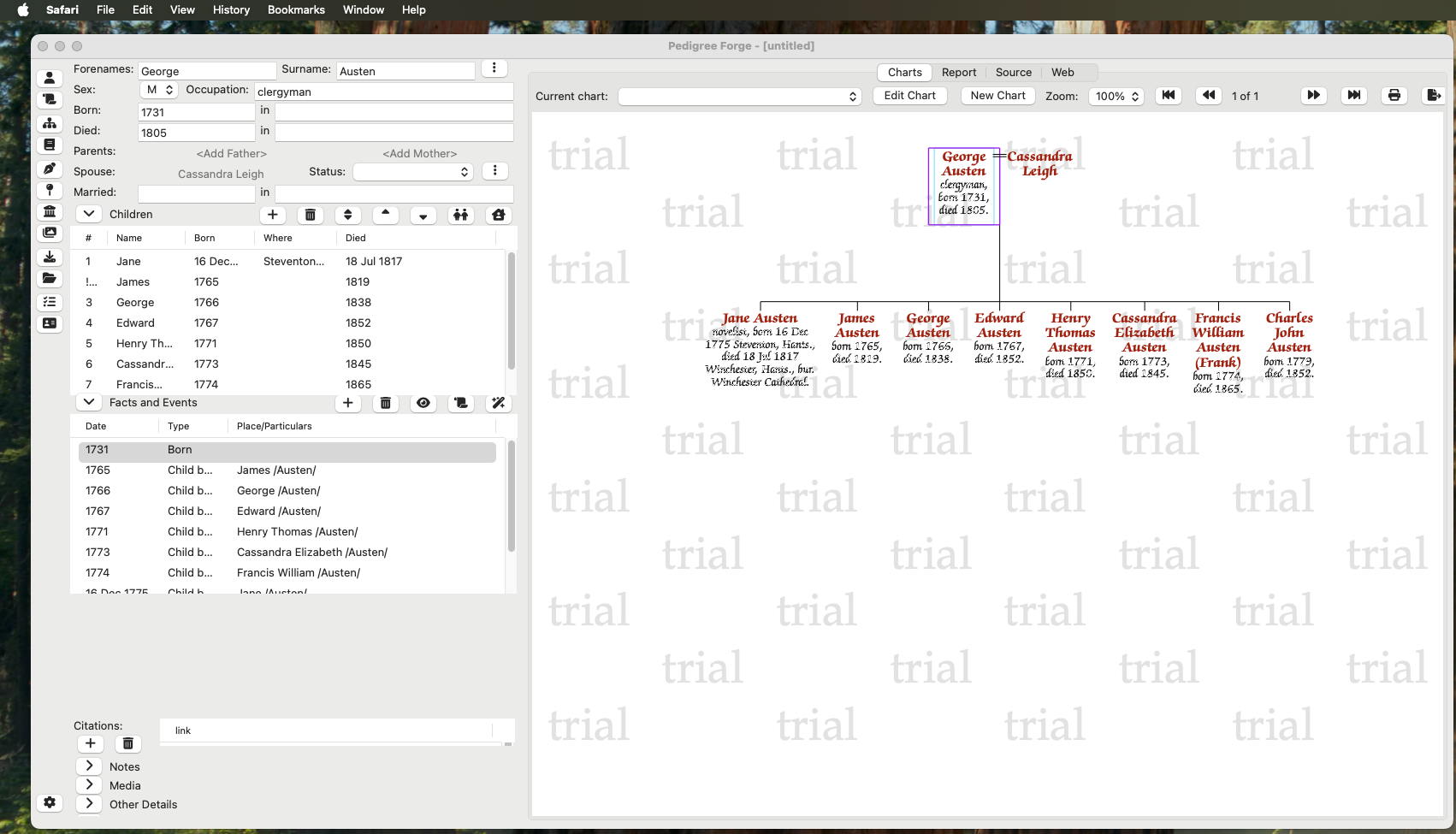 Early test version of Pedigree Forge running on a Mac.